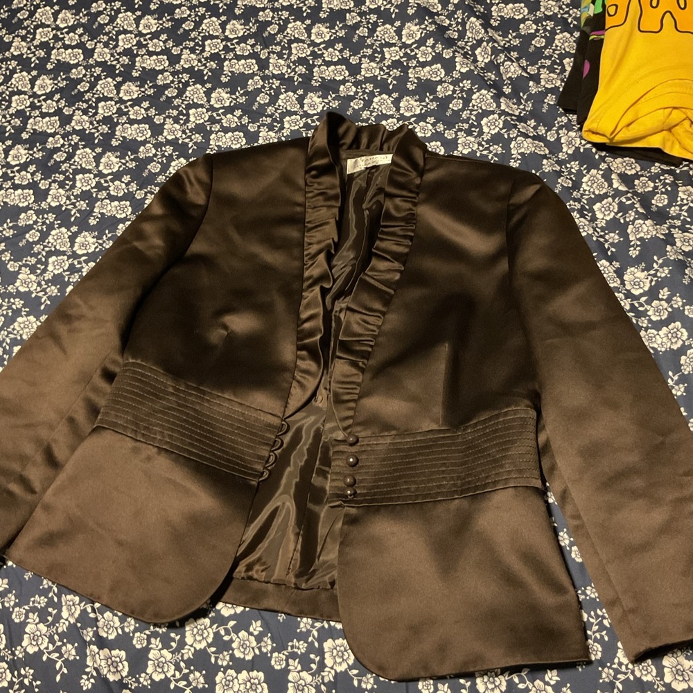 Elegant Brown Satin Blazer